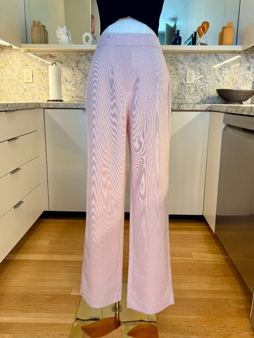 WAYF Blush Pink Textured High Rise Tailored Wide Leg Trousers XS